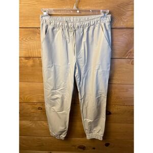 R Label Women's Beige Faux Leather Jogger Pants Drawstring‎ Elastic Waist Small